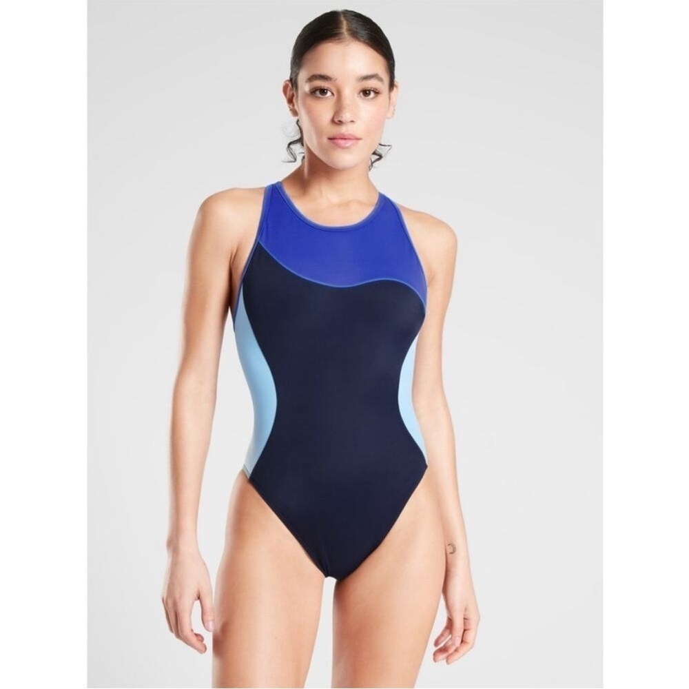 NWT Athleta Freestyle Colorblock One Piece Swimsuit in Blue Colorblock